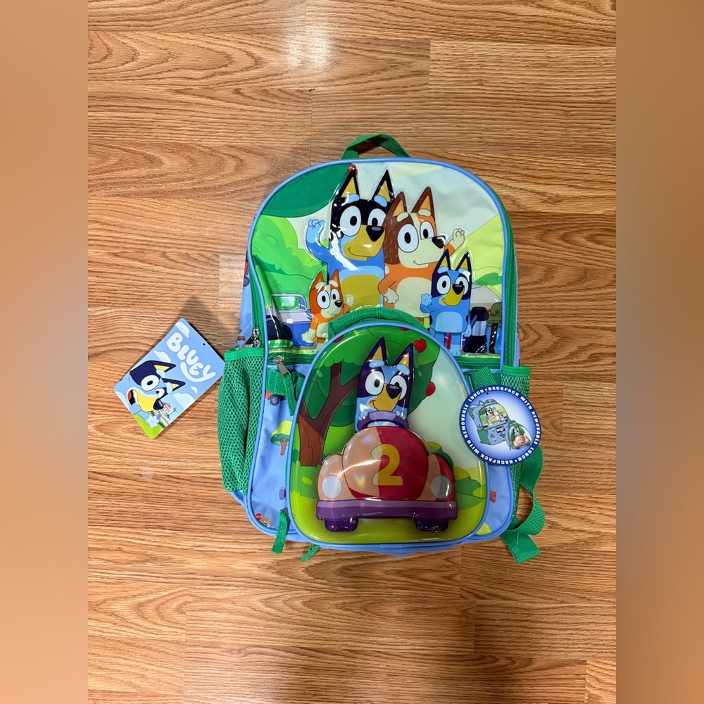 NWT Bluey 17" Kids School Backpack Bag with a matching lunch tote.